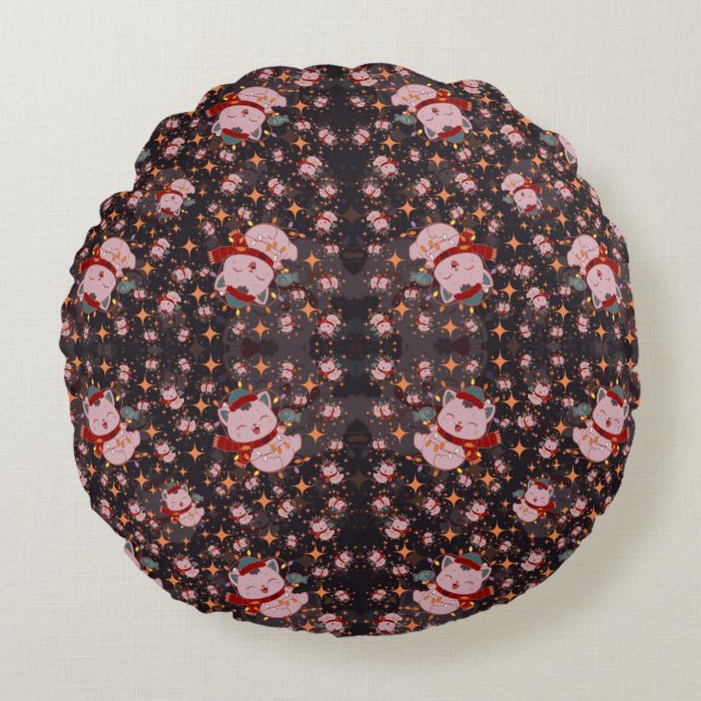Almofada Redonda Christmas Cat With Santa Hat (Frente)
