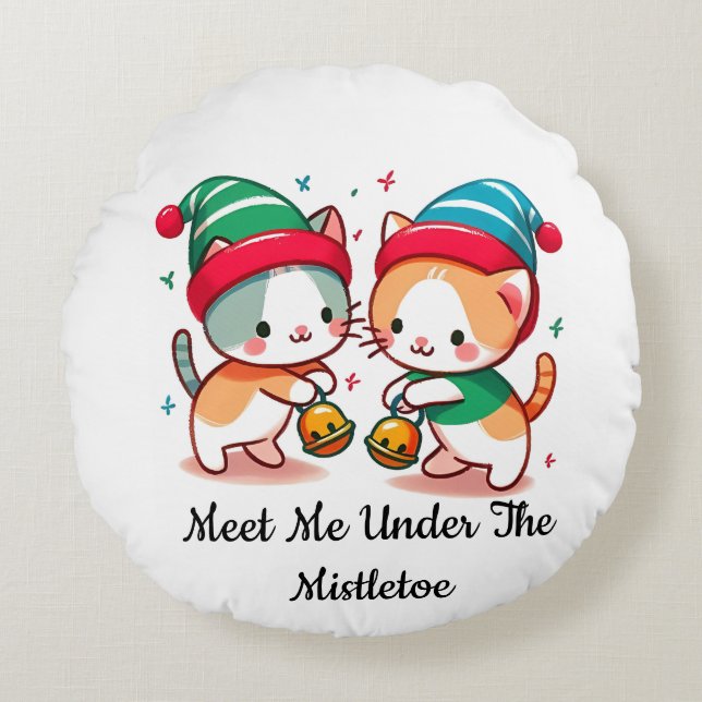 Almofada Redonda Christmas Cute Meet Me Under The MistleToe  (Frente)