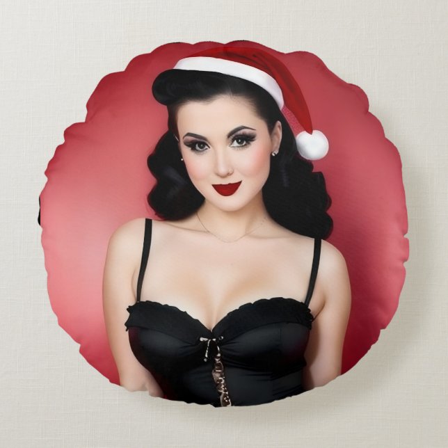 Almofada Redonda Christmas Goth Girl in Hat Round Throw Pillow (Frente)