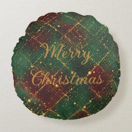 Almofada Redonda Christmas, Merry Christmas, Gold Red Green Pattern