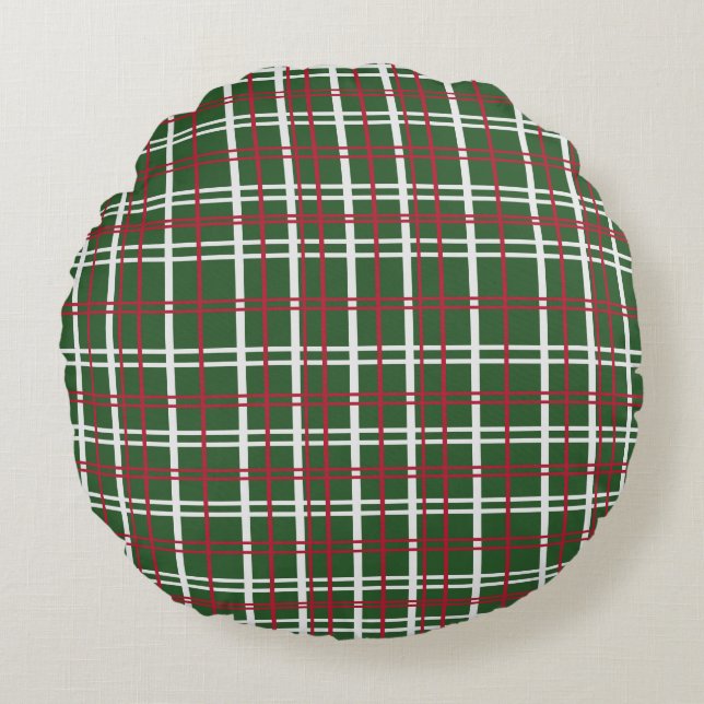 Almofada Redonda Christmas Plaid Red, Green, White (Frente)