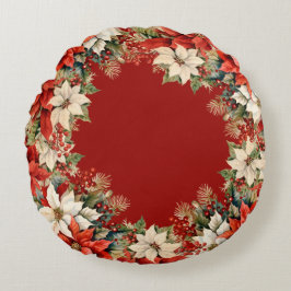 Almofada Redonda Christmas Poinsettias Wreath