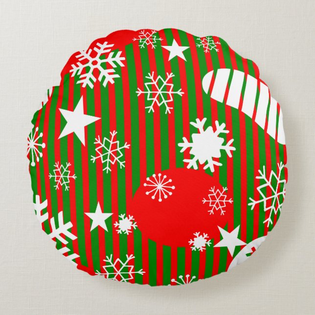 Almofada Redonda Christmas Round Pillow – Red & Green Design (Frente)