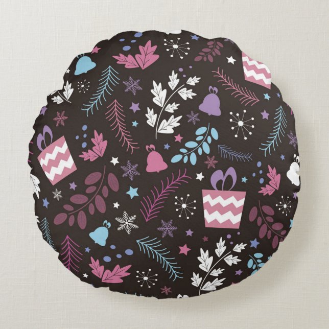 Almofada Redonda Christmas seamless pattern with tree,  snow,  gift (Frente)