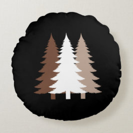 Almofada Redonda Christmas Trees In White & Chocolate Brown Tones