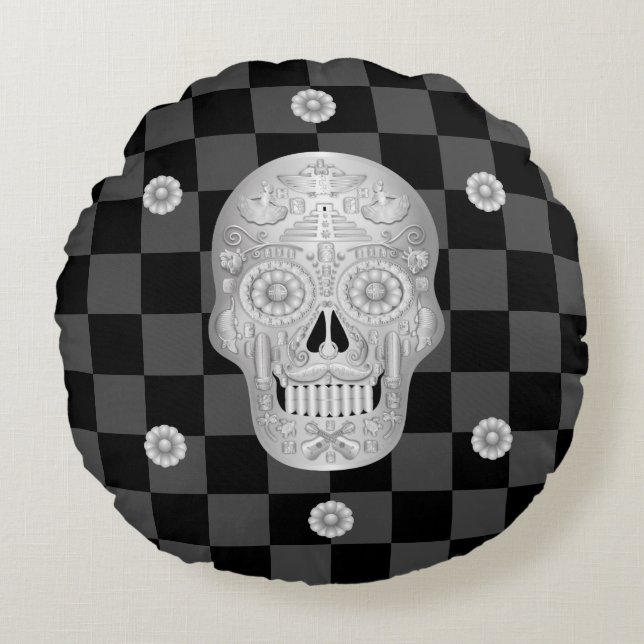 Almofada Redonda Chrome Calavera Watch (Frente)