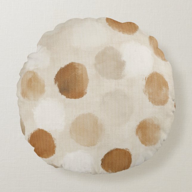 Almofada Redonda Chuva de Bebê Pontos Marrons Branco Creme (Frente)