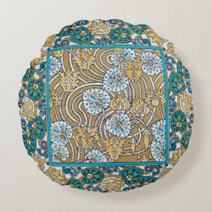 Almofada Redonda ciclamen azul arte nova flor botânica