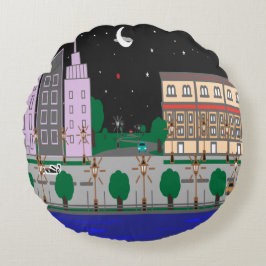 Almofada Redonda Cidade Noturna