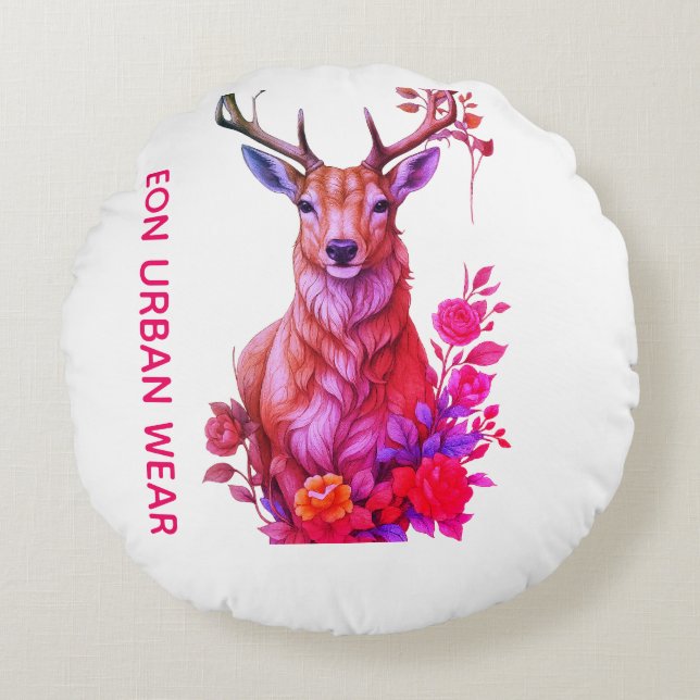ALMOFADA REDONDA CIERVO ENTRE FLORES (Frente)
