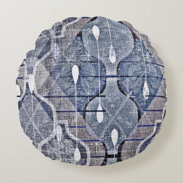 Almofada Redonda Cinza Azul de Ogee Moderna Farmhouse Meio século (Frente)