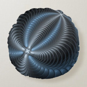 Almofada Redonda Cinza Azul Plástico Arte Fractal 3D Abstrato