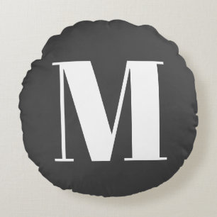 Almofada Redonda Cinza Escura - Letra Inicial Monograma Moderno