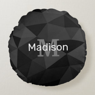Almofada Redonda Cinza escura Padrão geométrico de malha preto Mono