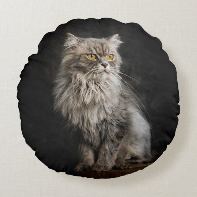 Almofada Redonda Cinza Fluffy Cat (Frente)