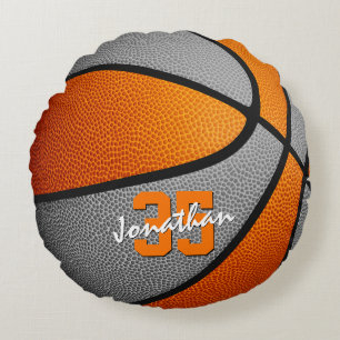 Almofada Redonda cinza laranja coloração rapazes basquetebol femini