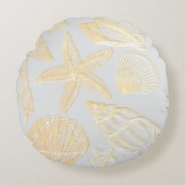 Almofada Redonda Cinza Neutra Tan Beige Seashell Shells Beach House