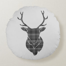 Almofada Redonda Cinza Tartan Patteran E Stag Head Antler Rustic