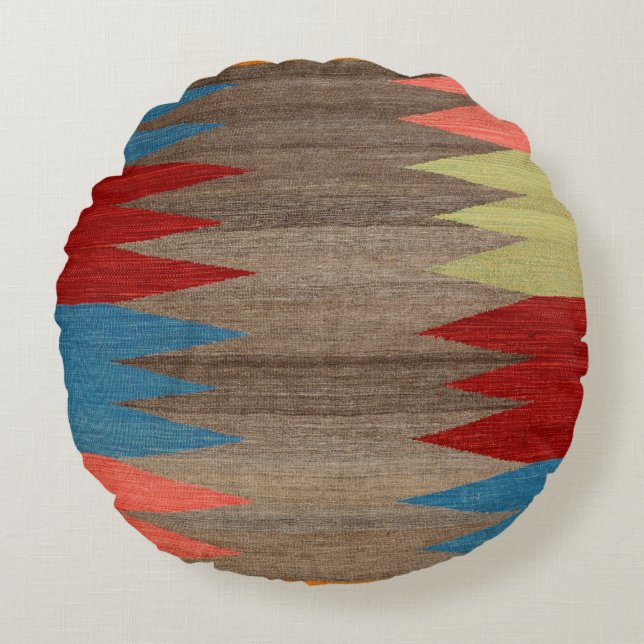 Almofada Redonda Cinzas Azuis Contemporâneas Riscadas  (Frente)