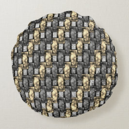 Almofada Redonda Cinzas e manchas de ouro, esculpidas em retângulos