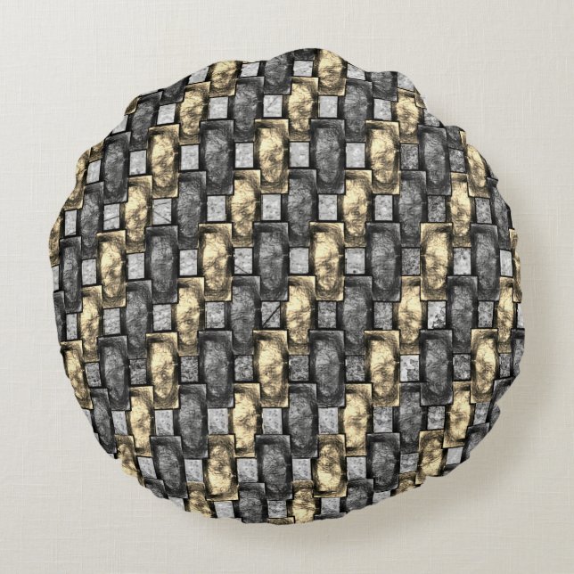 Almofada Redonda Cinzas e manchas de ouro, esculpidas em retângulos (Verso)