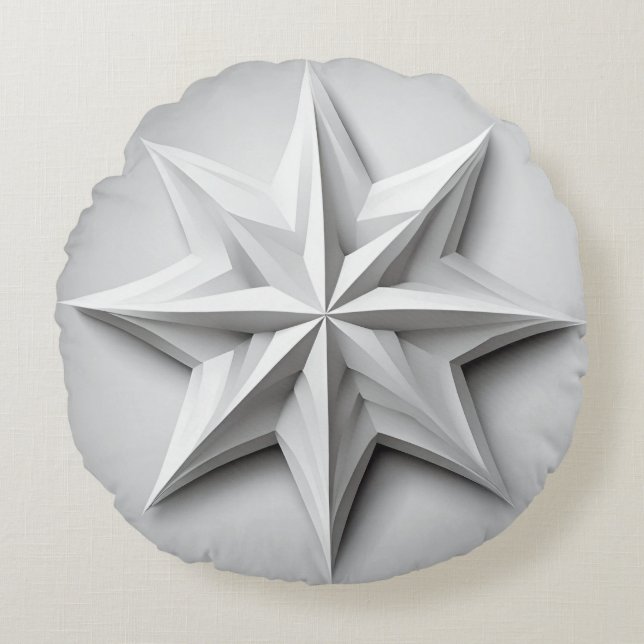 Almofada Redonda Cinzas modernas e Estrela Branca (Frente)