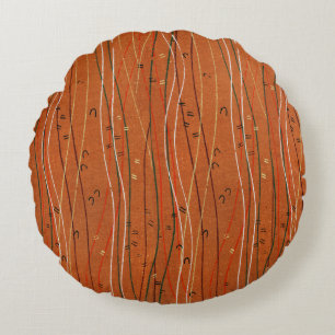 Almofada Redonda Cinzas Vermelhas Ondas: Arte Abstrato Japonesa Mod