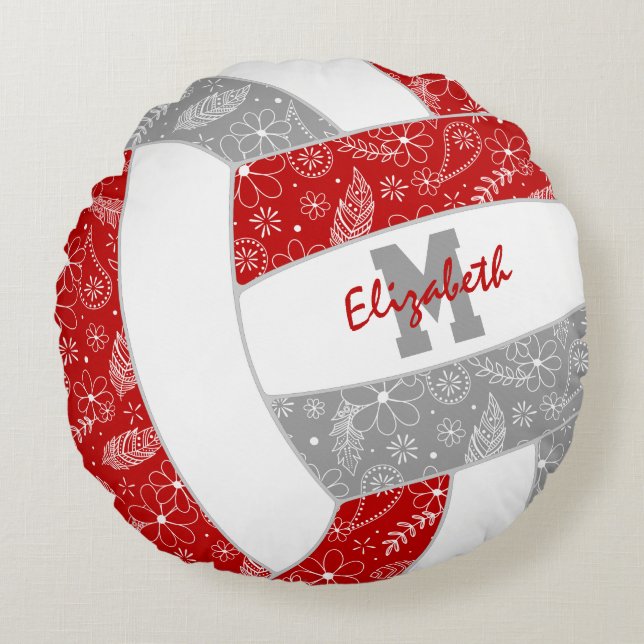 Almofada Redonda cinzas vermelhas vadio penas (Frente)