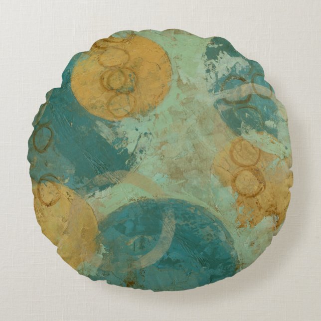 Almofada Redonda Círculos Azul e Amarelo (Frente)