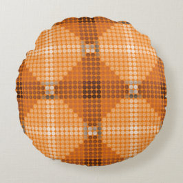 Almofada Redonda Círculos brancos a castanhos em laranja, formando 