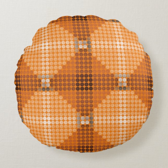 Almofada Redonda Círculos brancos a castanhos em laranja, formando  (Frente)