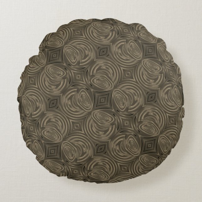 Almofada Redonda Círculos de chocolate repetitivos (Frente)