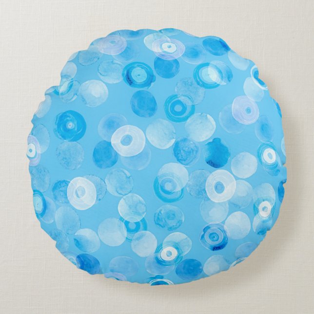 Almofada Redonda Círculos de inverno: Bolinhas de Abstrato. (Frente)