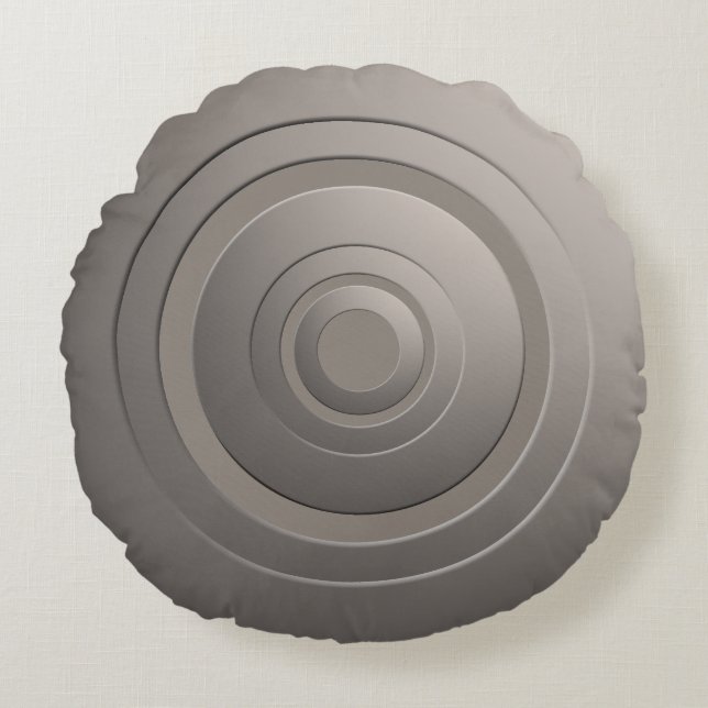 Almofada Redonda Círculos Metálicos Modernos Prateados com qualquer (Frente)