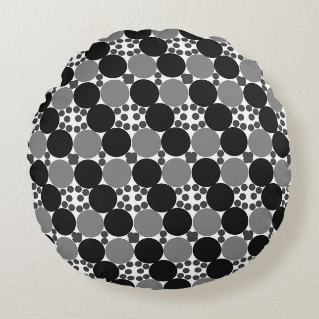 Almofada Redonda Círculos Monocromáticos: Abstrato Preto Branco E C (Frente)