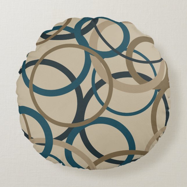 Almofada Redonda Círculos Teais e Toucáveis (Frente)