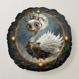 Almofada Redonda Cisne Mecânico ao Luar – Guardião de Sonhos Curios