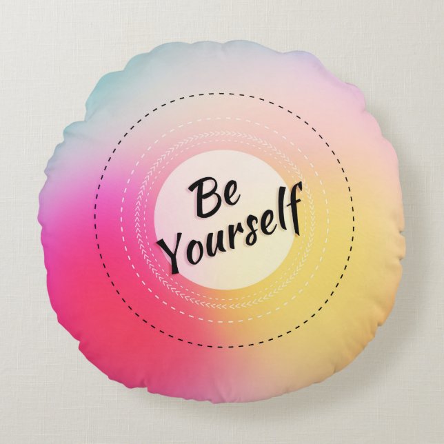 Almofada Redonda Citação Inspiradora Colorida de Fundo Blur (Frente)