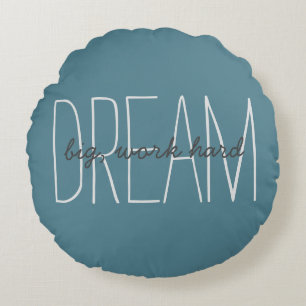 Almofada Redonda Citação Motivacional Sonhe Grande Turquesa Moderno