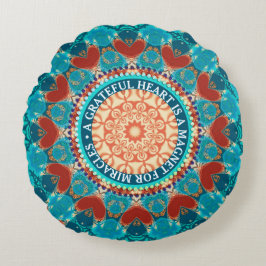 Almofada Redonda Citação Personalizável de Aqua Teal Mandala