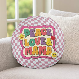 Almofada Redonda Citação Retro Groovy Mama Tipografia Dia das Mães