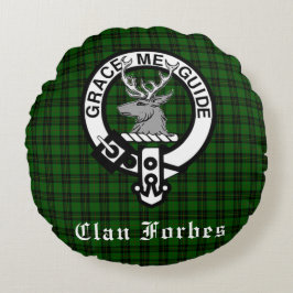 Almofada Redonda Clan Forbes Tartan e Crachá Crest