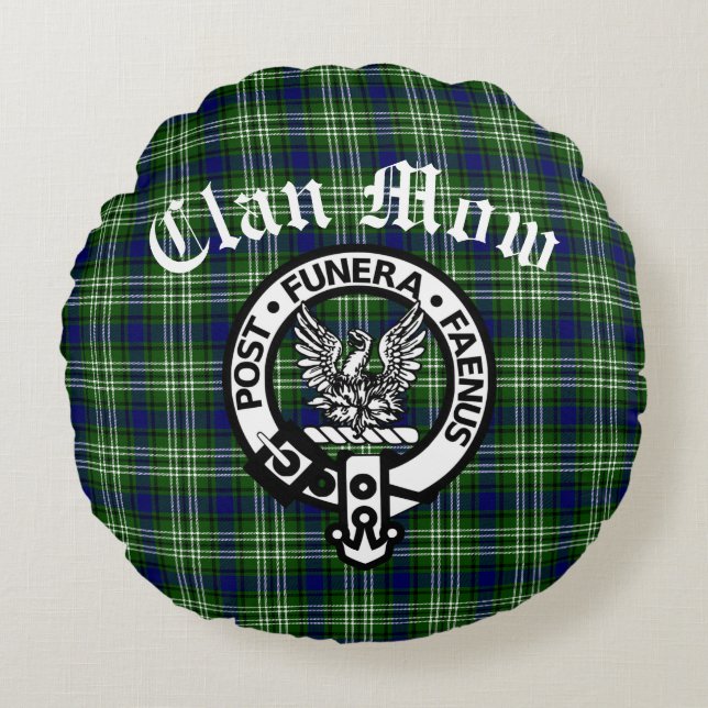 Almofada Redonda Clan Mow Crest & Tartan Escocês (Frente)