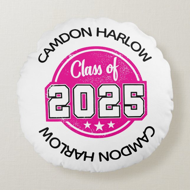 Almofada Redonda Classe de Nome do Formando Rosa 2025 (Frente)