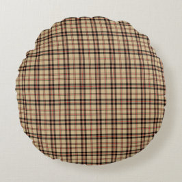 Almofada Redonda Classic Brown Beige Plaid Round Throw Pillow