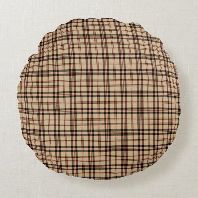 Almofada Redonda Classic Brown Beige Plaid Round Throw Pillow (Frente)