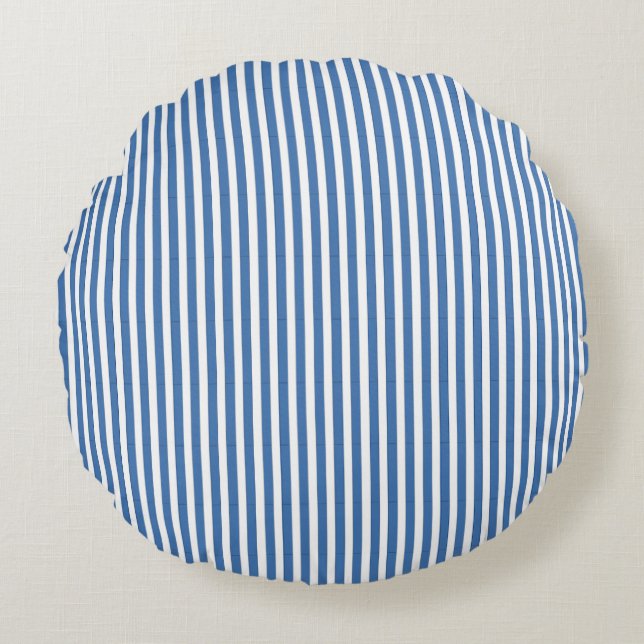 Almofada Redonda Classic Nautical Blue and White Ticking Stripe (Frente)