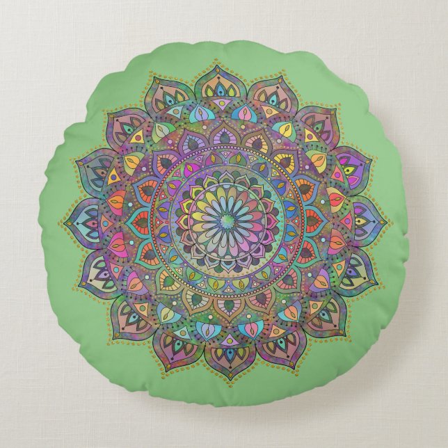 Almofada Redonda Clássico Colorosamente Mandala Índia Estilo 1 (Frente)