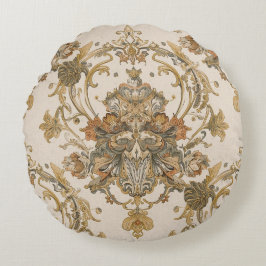 Almofada Redonda Clássico, Ornamento Luxuoso, Bege Dourado Cinza