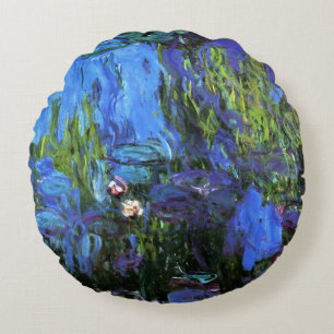 Almofada Redonda Claude Monet: Lírios-Água, índigo azul